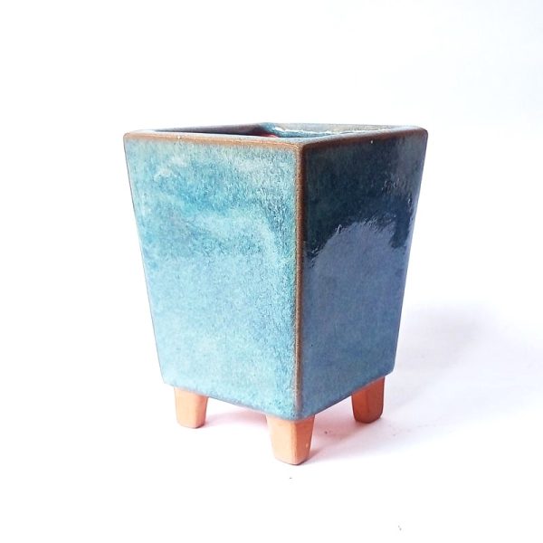 Vaso Quadrado Esmaltado - Cor Azul 11 x 11 x 8 cm