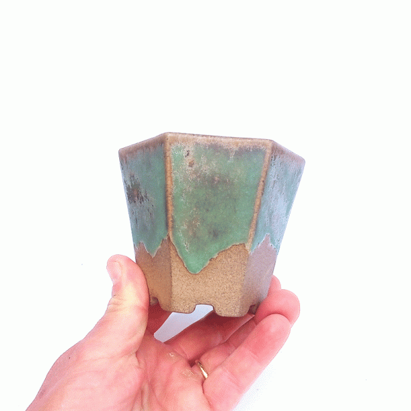 Vaso Hexagonal Esmaltado Cor Verde 8,5 x 8,5 x 8,5 cm - Imagem 3