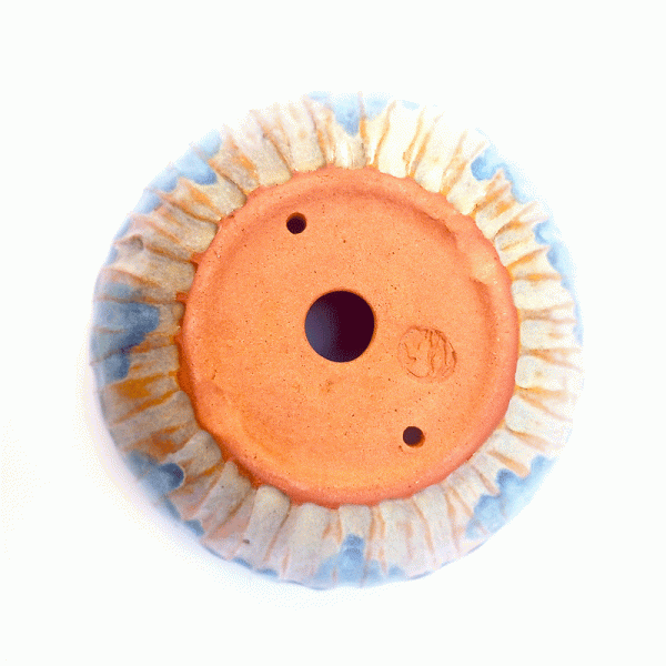 Vaso Orgânico Kurama Esmaltado cor Azul e Branco Ø12 x 5 cm - Imagem 2