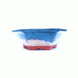 Vaso Hexagonal Esmaltado - Cor Azul e Branco