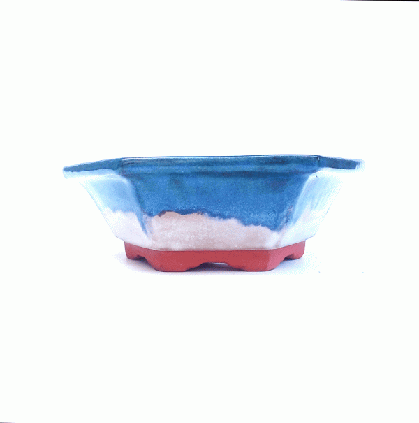 Vaso Hexagonal Esmaltado - Cor Azul e Branco