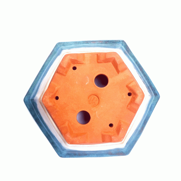 Vaso Hexagonal Esmaltado - Cor Azul e Branco - 14,5 x 14,5 x 5 cm - Imagem 2