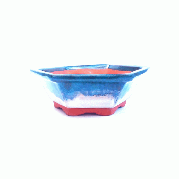 Vaso Hexagonal Esmaltado - Cor Azul e Branco - 14,5 x 14,5 x 5 cm - Imagem 3