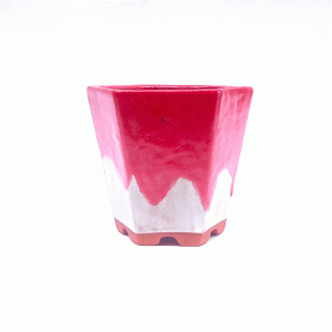Vaso Hexagonal Esmaltado Cor Vermelho e Branco
