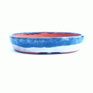 Vaso Oval Esmaltado Cor Azul e Branco