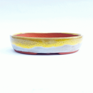 Vaso Oval Esmaltado Cor Amarelo e Branco